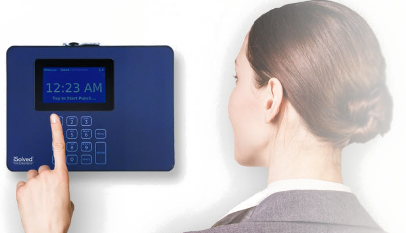 woman touching time clock